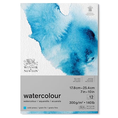 Winsor & Newton 6667001 Classic Aquarellpapier im Block - 12 Blatt 17,8 x 25,4cm, 300g/m²,geleimt, kaltgepresstes, leicht texturiertes weißes Papier in archivierbarer Qualität, gilbbeständig von Winsor & Newton