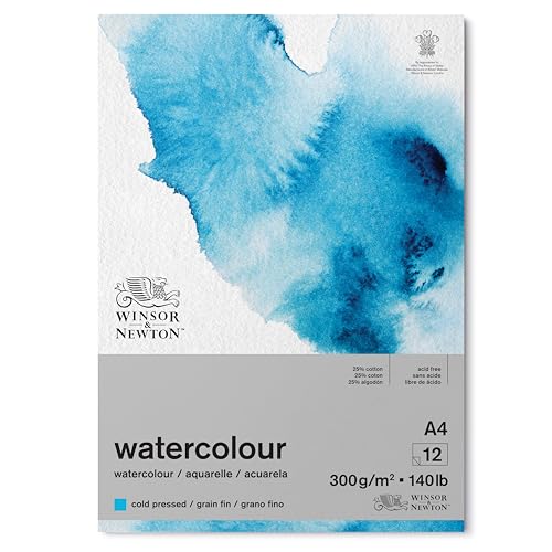 Winsor & Newton 6667006 Classic Aquarellpapier im Block - 12 Blatt A4, 300g/m², geleimt, kaltgepresstes, leicht texturiertes weißes Papier in archivierbarer Qualität, gilbbeständig von Winsor & Newton