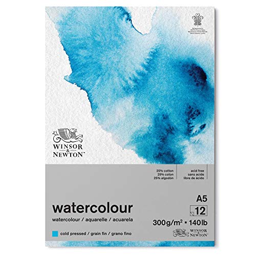 Winsor & Newton 6667008 Aquarellpapier, Mischung von 25% Baumwolle und Zellulosefasern hergestellt, helles natürliches weiße, DIN A5-12 Blatt Classic, 300g/m² von Winsor & Newton