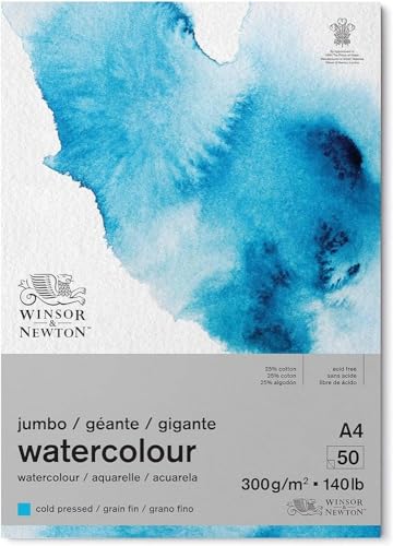 Winsor & Newton 6667010 Classic Aquarellpapier im Jumbo Block - 50 Blatt A4, 300g/m², geleimt, kaltgepresstes, leicht texturiertes weißes Papier in archivierbarer Qualität, gilbbeständig Winsor & Newton 6667010 Classic Aquarellpapier im Jumbo Block - 50 Blatt A4, 300g/m², geleimt, kaltgepresstes, leicht texturiertes weißes Papier in archivierbarer Qualität, gilbbeständig von Winsor & Newton