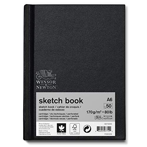 Winsor & Newton 6673005 Skizzenbuch mit 50 Blatt Skizzenpapier, 170 g/m², Hardcover gebunden mit Rückenleimung, mikroperforieten Blättern - A6 von Winsor & Newton