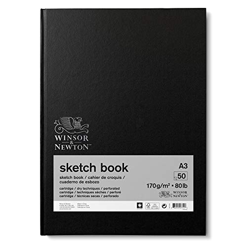 Winsor & Newton 6673008 Skizzenbuch mit 50 Blatt Skizzenpapier, 170 g/m², Hardcover gebunden mit Rückenleimung, mikroperforieten Blättern - A3 von Winsor & Newton