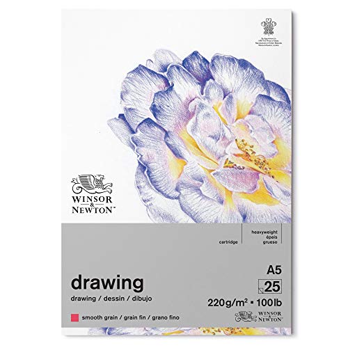 Winsor & Newton 6689740 Zeichenpapier im Block - 25 Blatt A5, 220g/m²,feine Körnung, natürliches Weiß, säurefrei in archivierbarer Qualität, Alterungsbeständig für Fineliner, Tusche, Buntstift von Winsor & Newton