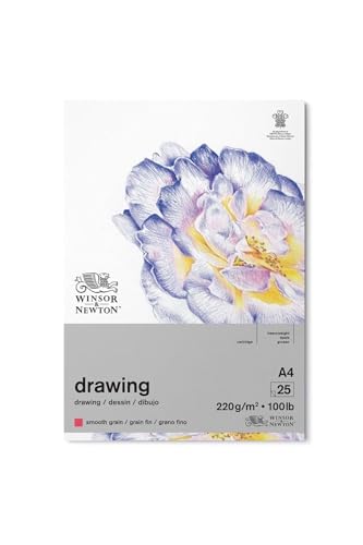 Winsor & Newton 6689741 Zeichenpapier im Block - 25 Blatt A4, 220g/m², feine Körnung, natürliches Weiß, säurefrei in archivierbarer Qualität, Alterungsbeständig für Fineliner, Tusche, Buntstift von Winsor & Newton