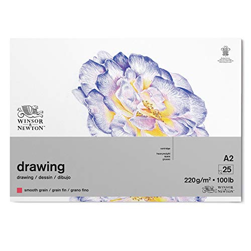 Winsor & Newton 6689743 Zeichenpapier im Block - 25 Blatt A2, 220g/m², feine Körnung, natürliches Weiß, säurefrei in archivierbarer Qualität, Alterungsbeständig für Fineliner, Tusche, Buntstift von Winsor & Newton