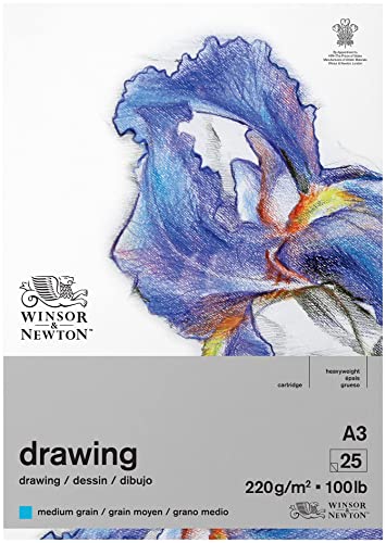 Winsor & Newton 6689748 Zeichenpapier im Block - 25 Blatt A3, 220g/m², mittlere Körnung, natürliches Weiß, säurefrei, Alterungsbeständig, Ideal für Bleistift, Buntstift, Pastell und Kohle von Winsor & Newton