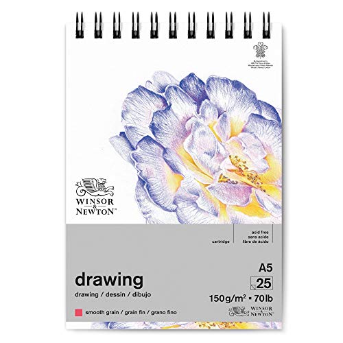 Winsor & Newton 6691001 Zeichenpapier im Spiralblock - 25 Blatt DIN A5, 150g/m², feine Körnung, natürliches Weiß, säurefrei, archivierbare Qualität, Alterungsbeständig für Fineliner, Tusche, Buntstift von Winsor & Newton