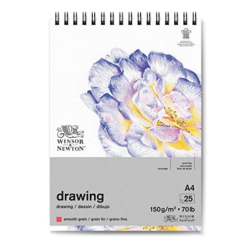 Winsor & Newton 6691002 Zeichenpapier im Spiralblock - 25 Blatt DIN A4, 150g/m², feine Körnung, natürliches Weiß, säurefrei, archivierbare Qualität, Alterungsbeständig für Fineliner, Tusche, Buntstift Winsor & Newton 6691002 Zeichenpapier im Spiralblock - 25 Blatt DIN A4, 150g/m², feine Körnung, natürliches Weiß, säurefrei, archivierbare Qualität, Alterungsbeständig für Fineliner, Tusche, Buntstift von Winsor & Newton