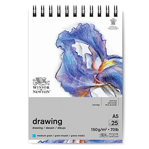 Winsor & Newton 6691005 Zeichenpapier im Spiralblock - 25 Blatt DIN A5, 150g/m², mittlere Körnung, natürliches Weiß, säurefrei, Alterungsbeständig, Ideal für Bleistift, Buntstift, Pastell und Kohle Winsor & Newton 6691005 Zeichenpapier im Spiralblock - 25 Blatt DIN A5, 150g/m², mittlere Körnung, natürliches Weiß, säurefrei, Alterungsbeständig, Ideal für Bleistift, Buntstift, Pastell und Kohle von Winsor & Newton