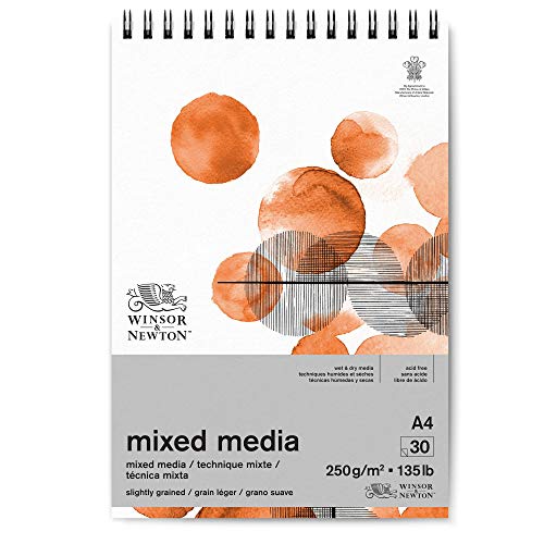 Winsor & Newton 6694002 Mixed Media Papier im Block - 30 Blatt DIN A4, 250g/m², FSC, Säurefrei, ohne optische Aufheller, stabil und Alterungsbeständig für alle nassen und trockenen Techniken, Weiß von Winsor & Newton