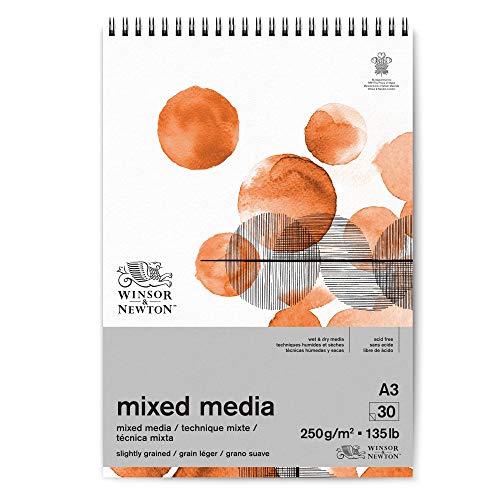 Winsor & Newton 6694003 Mixed Media Papier im Block - 30 Blatt DIN A3, 250g/m², FSC, Säurefrei, ohne optische Aufheller, stabil und Alterungsbeständig für alle nassen und trockenen Techniken, Weiß von Winsor & Newton