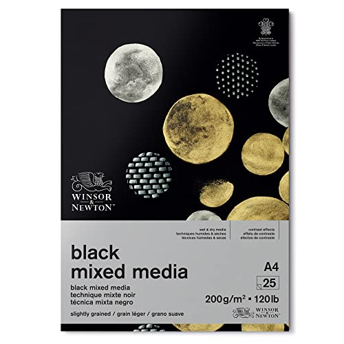 Winsor & Newton 6694008 Mixed Media Tonpapier im Block, 25 Blatt schwarzes schweres Papier a 200g/m², 100% Säurefrei, Archivierungsqualiät, geeignet für nasse und trockene Maltechniken - DIN A4 von Winsor & Newton