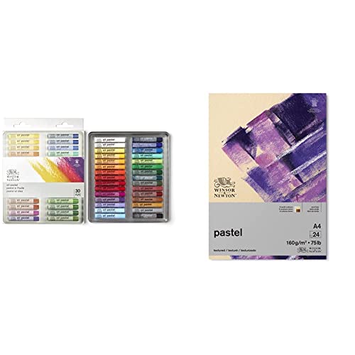 Winsor & Newton Künstler Ölpastellkreiden Set – 30 Ölpastellkreiden in lebendigen Farben mit Pastellpapier in Erdfarben, 24 Blatt, DIN A4 – Starterset 30 Farben im Etui & Papier in Erdfarben 24 Blatt von Winsor & Newton