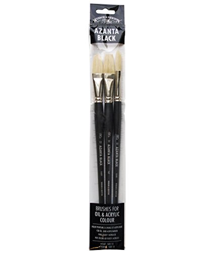 Winsor & Newton 5690660 Azanta Black natürlicher Schweineborstenpinsel für Ölfarben & Acrylfarben , gute Steifheit, ideal für körperreiche Farben, langer Stiel - 3 Pinsel im Pinselset von Winsor & Newton