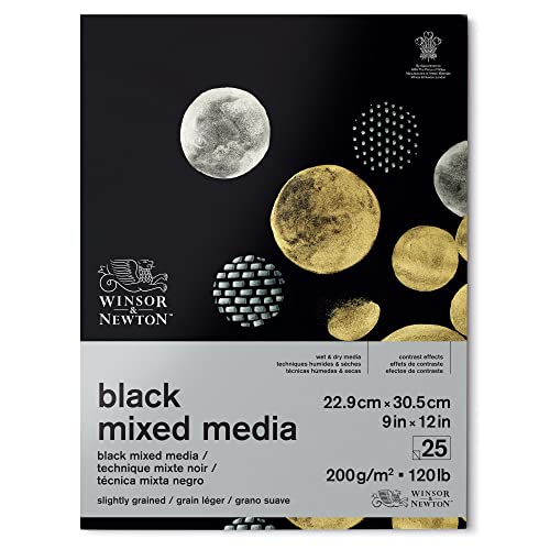 Winsor & Newton - Schwarzes Papierblock für Mixed Media, 23x31cm, 200g, (25 Blatt, 100% säurefrei, Archivqualität, geeignet für Nass- und Trockenmaltechniken) von Winsor & Newton