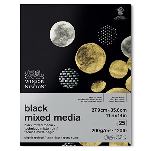 Winsor & Newton - Schwarzes Papierblock für Mixed Media, 28x36cm, 200g, (25 Blatt, 100% säurefrei, Archivqualität, geeignet für Nass- und Trockenmaltechniken) von Winsor & Newton