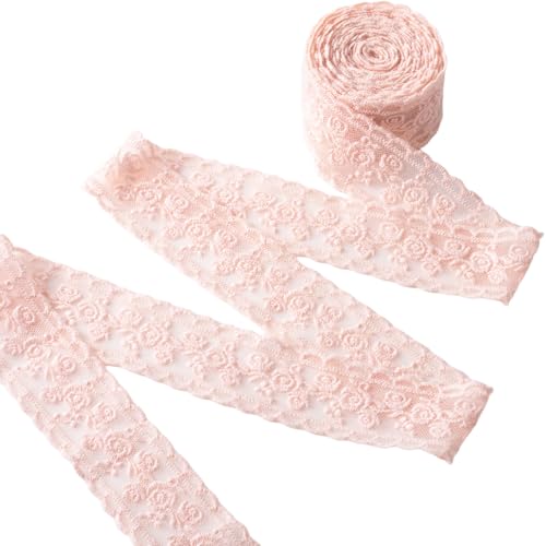 Winsyison 2 Meter Blumenspitzenborte, florales Spitzen-Nähband, weiche Verzierungen für Geschenkverpackungen, DIY-Schleifen, Rahmen-Haarspange, Party-Dekoration, Rosa von Winsyison