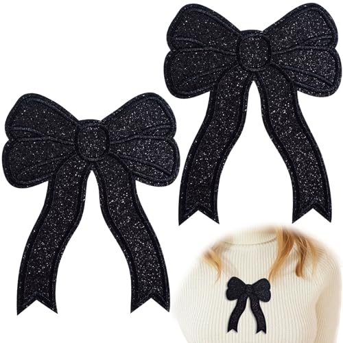 Winsyison 2 x Schleifen-Aufnäher zum Aufbügeln, glitzernde Schleife, bestickte Applikation, Schleife, Kleidung, dekoratives Zubehör für Jacken, Jeans, Pullover, Hemden, Schwarz Winsyison 2 x Schleifen-Aufnäher zum Aufbügeln, glitzernde Schleife, bestickte Applikation, Schleife, Kleidung, dekoratives Zubehör für Jacken, Jeans, Pullover, Hemden, Schwarz von Winsyison