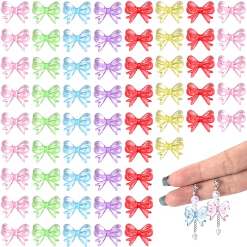 Winsyison Acryl-Schleifenperlen, 18 x 14 mm, niedliche, transparente, ästhetische Schleifen-Perlen, bunt, lose Abstandshalter, Zubehör für Bastelarbeiten, Halsketten, Armbänder, Ohrringe, Anhänger von Winsyison