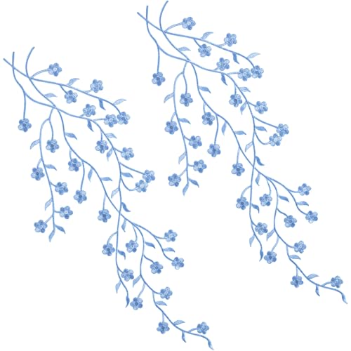 Winsyison Blaue bestickte Aufnäher mit Blumenmuster, zum Aufbügeln, Pflaumenblüten-Applikation, Blumennähen, Verzierung, Basteln, Dekoration, Zubehör für Kleidung, Kleider, Hemden, Handwerk, 2 Stück von Winsyison