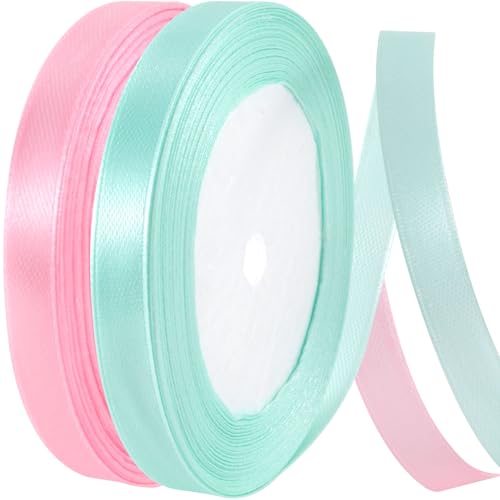 Winsyison Satinband, Stoffband für Blumenstrauß, Verpackung, Rosen, Polyester-Dekorationen für Urlaub, Hochzeit, Geburtstag, Abschlussfeier, Hellgrün und Hellrosa, 2 Rollen Winsyison Satinband, Stoffband für Blumenstrauß, Verpackung, Rosen, Polyester-Dekorationen für Urlaub, Hochzeit, Geburtstag, Abschlussfeier, Hellgrün und Hellrosa, 2 Rollen von Winsyison