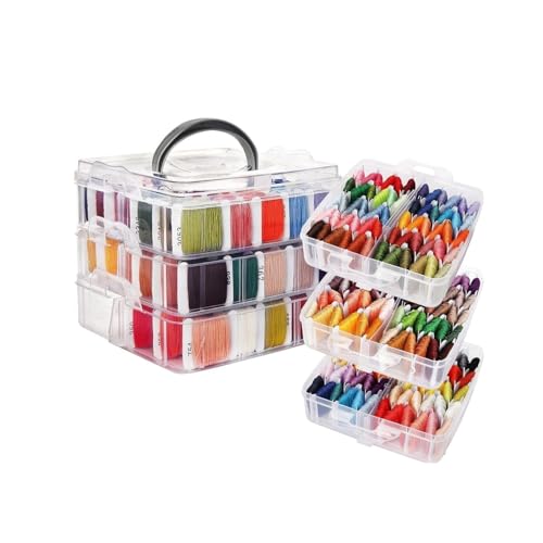 Wintem Stickset mit 150 bunten Fäden, 3 Ebenen mit 6 Fächern, inklusive Zubehör für Kreuzstich und Armbänder, ideal für Anfänger und kreative Stickerei von Wintem