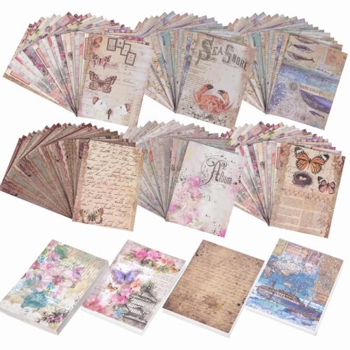 Winter Shore Vintage Scrapbook Papier [400 Blatt] - Ästhetisches Scrapbook Zubehör für Journaling, Decoupage, Basteln, Collage, Mixed-Media-Kunst - 200 Designs, je 2 - 100 x 140 mm, 80 g/m² pro Blatt von Winter Shore