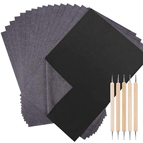 100 x A4 schwarzes Kohlepapier Transfer Graphit Kopierpapier Blatt Handkopie mit 5 Punktierwerkzeugen für Holz Papier Leinwand von Winterworm