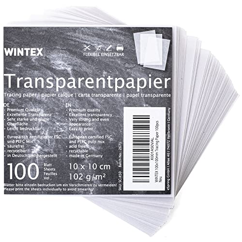 WINTEX Transparentpapier 10x10 cm, 100 Blatt, weiß & bedruckbar, 102 g/qm – transparentes Bastelpapier, Pauspapier, Architektenpapier, Tracing Paper, Laternenpapier von WINTEX
