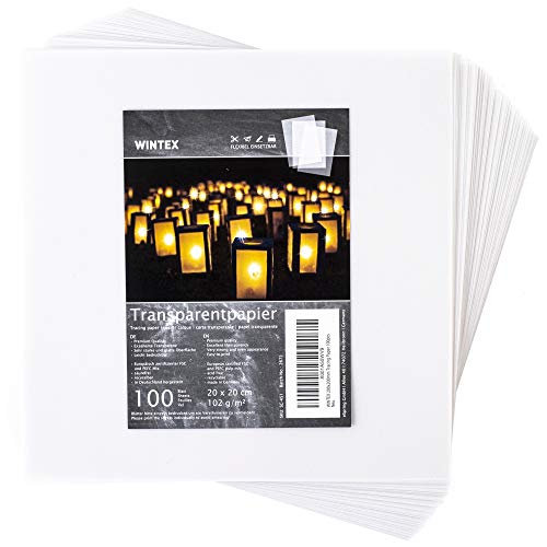 WINTEX Transparentpapier 20x20 cm, 100 Blatt, weiß & bedruckbar, 102 g/qm – transparentes Bastelpapier, Pauspapier, Architektenpapier, Tracing Paper, Laternenpapier von WINTEX