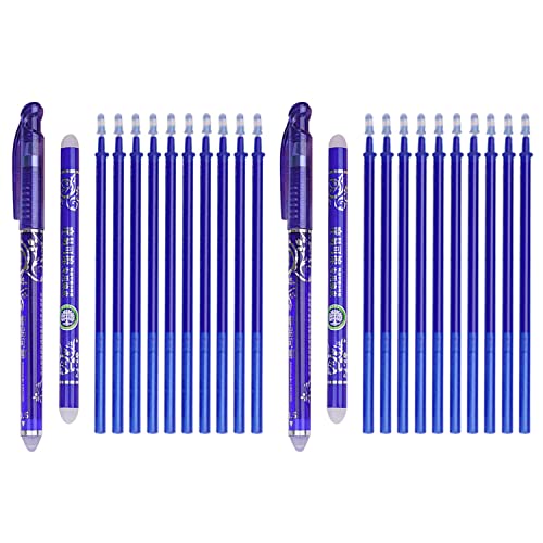 Winthai Radierbarer Kugelschreiber Blau Gelschreiber, 24 Erasable Pen Set, 2 Tintenroller Gelstifte + 20 Nachfüllungen 0,5mm +2 Radierstift Sticks, Schulsachen Für Schüler Kinde Büromaterial von Winthai