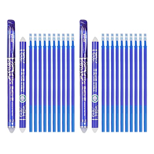 Winthai Radierbarer Kugelschreiber Blau Gelschreiber, 24 Erasable Pen Set, 2 Tintenroller Gelstifte + 20 Nachfüllungen 0,5mm +2 Radierstift Sticks, Schulsachen Für Schüler Kinde Büromaterial von Winthai