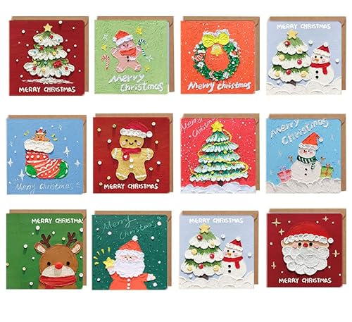 24 Kleine Weihnachtskarten mit Umschlag Set,Weihnachtspostkarten Klappkarten im Ölgemälde-Stil 10×20 cm Christmas Cards Weihnachtsgrußkarten Set Postkarten Weihnachten(11 Motive) von Winwild
