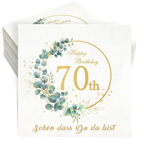 Servietten 70 Geburtstag,36 Stück Geburtstag Servietten Schön dass du da bist,3-Lagig Happy Birthday Servietten Eukalyptus 70. Geburtstag Frau Männ Tischdeko Geburtstag Party Papierservietten 33x33cm Servietten 70 Geburtstag,36 Stück Geburtstag Servietten Schön dass du da bist,3-Lagig Happy Birthday Servietten Eukalyptus 70. Geburtstag Frau Männ Tischdeko Geburtstag Party Papierservietten 33x33cm von Winwild