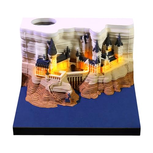 3D Kalender Abreißen 2026 3D Tischkalender-Notizblock mit Licht und Stifthalter, Castle 3d-Notizblock, Kreative 3d-Notizblock mit Glasklarem Anzeigebox, 3D Diy Desktop-Ornament von Winwj