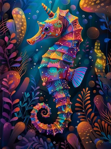 5D Diamond Painting Seepferdchen bunt Diamant Painting Bilder, Diamond Painting Erwachsene Groß XXL 25x35cm, Diamant Malerei Strass Stickerei Set für Wandeko Wohnzimmer, Weihnachten Geschenk A-2885 von Wionheng