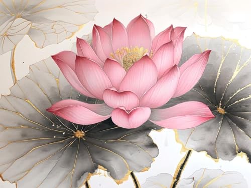Diamant Painting Bilder, Diamond Painting Erwachsene, Lotusblüte und Lotusblätter Diamond Painting Kinder, Strass Stickerei Malerei Set, Home Büro Wall Dekoration, Weihnachts Geschenke 50x35cm t-1600 von Wionheng