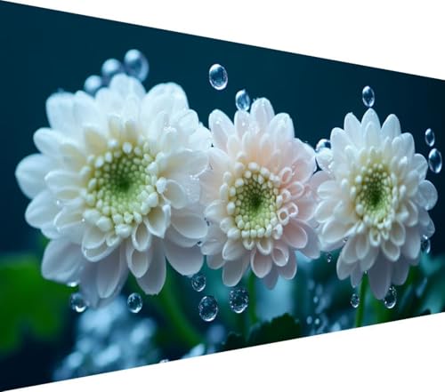 Diamond Painting Blume, Weiß Diamant Painting Bilder Erwachsene, 5D Runder Vollbohrer Diamond Art Erwachsene Bastelset, Stickerei Kreuzstich Bilder, Wanddeko, Weihnachtsgeschen, 100x300cm,Model350 von Wionheng