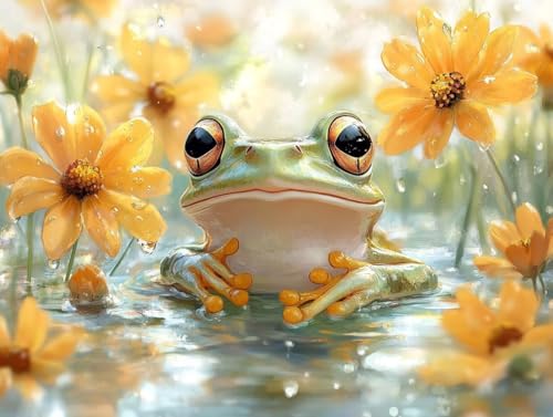 Diamond Painting Erwachsene, Frosch 5D Diamant Painting Bilder Blume 20x30cm, Diamant Art Malerei Kits Erwachsene Mosaikherstellung Bastelset für Zimmer Deko Wohnzimmer, Geschenke für Frauen,Model565 von Wionheng