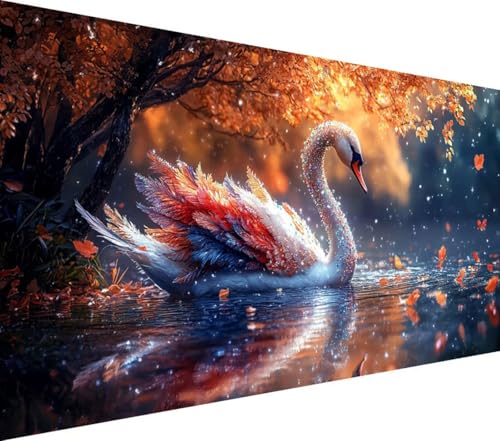 Diamond Painting Schwan, Baum Diamant Painting Bilder Erwachsene, 5D Runder Vollbohrer Diamond Art Erwachsene Bastelset, Stickerei Kreuzstich Bilder, Wanddeko, Weihnachtsgeschen, 90x150cm,Model233 von Wionheng