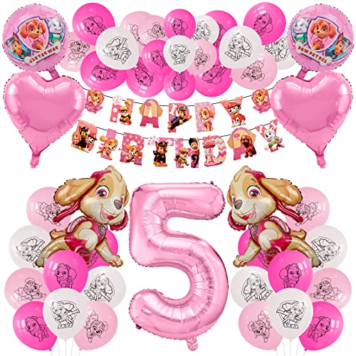 5 Jahre Geburtstagsdeko mit Dog Luftballons Geburtstag Deko Kindergeburtstag Dekorationen Jungen Mädchen Skye Folienballons Kinder Geburtstag Party Dekoration von Wirhaut