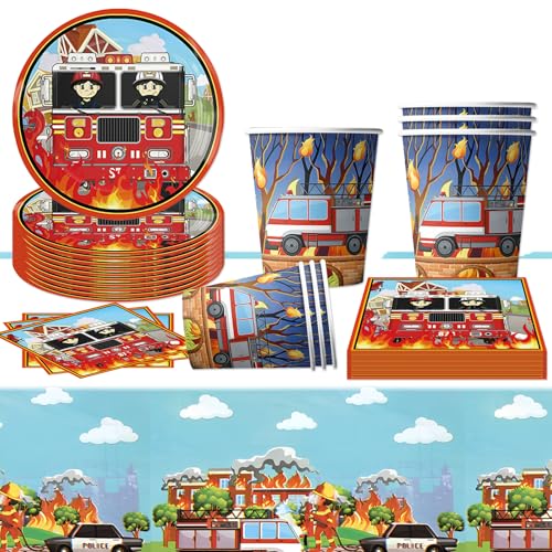 51 Stück Feuerwehr Partygeschirr Set, Feuerwehrmann Geburtstagsdeko Kindergeburtstag Deko Party Supplies mit Pappteller Tasse Tischdecke Servietten Feuerwehr Geburtstag Party Dekoration für 10 Gäste 51 Stück Feuerwehr Partygeschirr Set, Feuerwehrmann Geburtstagsdeko Kindergeburtstag Deko Party Supplies mit Pappteller Tasse Tischdecke Servietten Feuerwehr Geburtstag Party Dekoration für 10 Gäste von Wirhaut