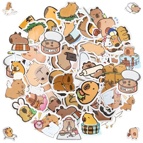 60 Stück Capybara Aufkleber Kawaii Wasserfeste Aufkleber Set, Anime Aufkleber Anwendbar für Erwachsene und Kinder Skateboard Süßer Sticker, Laptop, Gepäck, Wasserbecher Aesthetic Aufkleber von Wirhaut