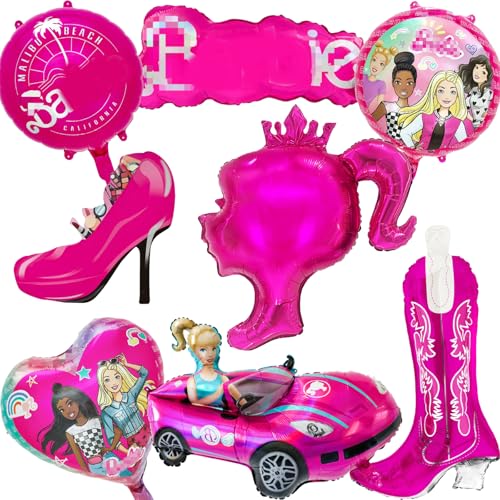 8 Stück Barbi Geburtstagsdeko Folienballon Set, Cute Kindergeburtstag Deko, Cartoon Luftballons Geburtstag Dekoration Set für Mädchen Pink Princess Themenpartys Dekorationen von Wirhaut