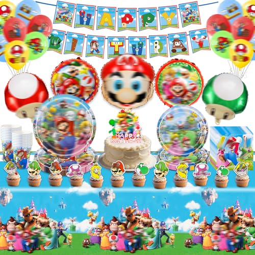 86Stück Super Bros Geburtstagsdeko, Pappteller Kindergeburtstag Deko ,Party Set Mit Banner, Kuchendekoration, Ballons, Papierteller, Tassen,Serviettenpapier Und Tischdecke 86Stück Super Bros Geburtstagsdeko, Pappteller Kindergeburtstag Deko ,Party Set Mit Banner, Kuchendekoration, Ballons, Papierteller, Tassen,Serviettenpapier Und Tischdecke von Wirhaut