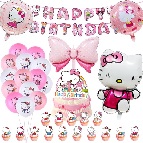 Cartoon Luftballons Geburtstag Dekoration Set 48 Stück Kinder Kity Luftballon Kit mit Happy Birthday Banners Folienballons Katzen Thema Kuchendeko, Mädchen Geburtstagdeko Partyzubehör Cartoon Luftballons Geburtstag Dekoration Set 48 Stück Kinder Kity Luftballon Kit mit Happy Birthday Banners Folienballons Katzen Thema Kuchendeko, Mädchen Geburtstagdeko Partyzubehör von Wirhaut