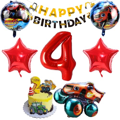 Luftballon Cars Geburtstagsdeko 4 Jahre, 6 Stück Monster Truck Luftballons, Monster Truck Folienballons, Jungen Mädchen Auto Luftballon, Kindergeburtstag Party Dekoration mit Rennauto Luftballon von Wirhaut