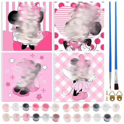 Malen Nach Zahlen, 4PCS Minni Malen Nach Zahlen Kinder, DIY Handgemalt Ölgemälde Kit mit Rahmen, Pinsel, Acrylfarbe ab Kinder Gemälde kreatives Geschenk Home Haus Deko 20 x 20 cm von Wirhaut