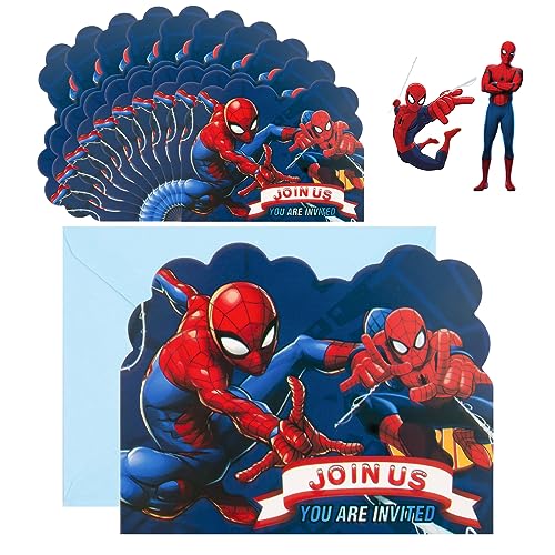 Wirhaut Einladungskarten Kindergeburtstag 10 Stück Spider-man Einladungskarten mit Umschlägen, Superheld Thematisch Partyeinladungen, Geburtstagseinladungen für Jungen Mädchen Kinder von Wirhaut
