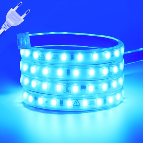 Wisada Anschluss an AC220-240V LED Streifen, 18M 120LEDs/m SMD2835 Flexible Superhell Blau CRI≥90 LED Lichtband, LED Band Lichtschlauch Leiste Kette Selbstklebend mit Stecker für Weihnachten von Wisada